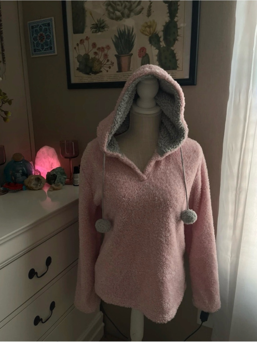Pj Couture Plush Pink Sherpa Hoodie with Gray Trim